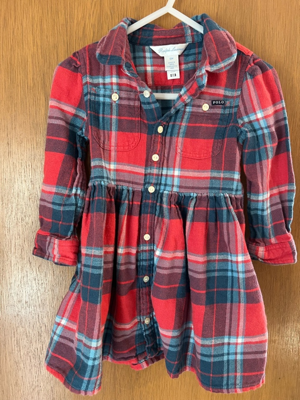 Polo Ralph Lauren Toddler Girl Red Shirt Dress Size 18M Long Sleeve